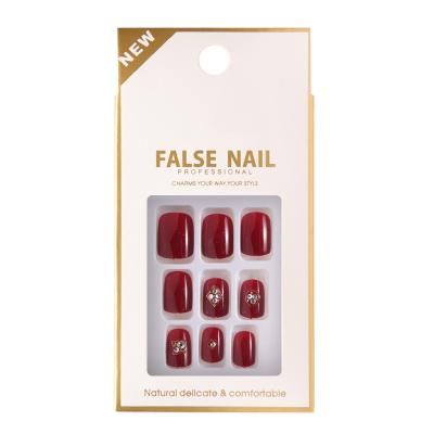 China Cute design factory direct sales girl bride wear Armor Wine Red Heart Fake nail tips packaging box press on nail for sale