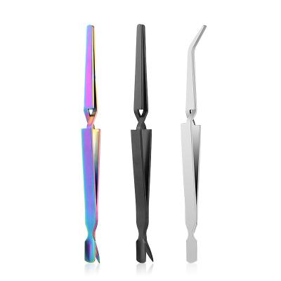 China Dead Skin Stainless Steel Nail Cuticle Pusher Rainbow Tweezers Forming Clips For Nail Art Shape for sale