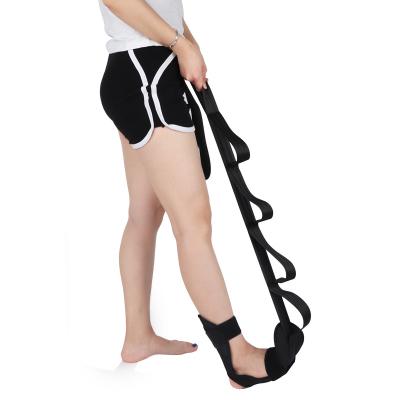 China Pain Relief & Exercise Foot and Calf Leg Stretcher Plantar Fasciitis Foot Drop Achilles Yoga Tendonitis Heel Spurs Hamstring Stretching Strap Black for sale