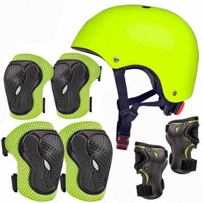 China Kids Protective Gear 6 In 1 Set Elbow Wrist Knee Pads With Helmet For Balance Skateboard Recycling Roller Skating for sale