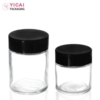 China Custom Logo Printed High Quality Empty 30/50/100g Personal Care Clear Kids Resistance Glass Jars for sale