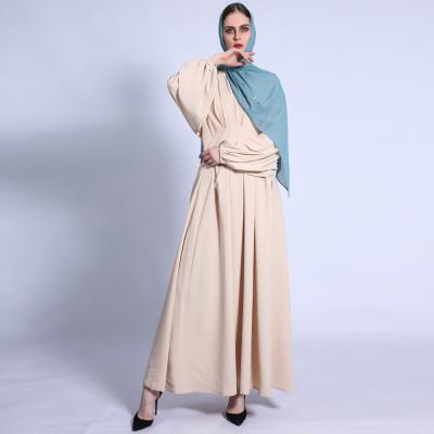 China Two Layers Chiffon With Abaya Lace Embroidery Woolen Long Dress Three-dimensional Arabic Beige Color Chiffon Long Dress Modest Islamic Clothing for sale