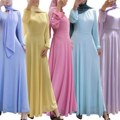 China Ruffles trim from center front top down to bottom ladies high quality muslim abaya dresses nine colors chiffon islamic clothing abaya for sale