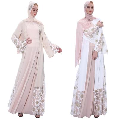 China 2020 New Sleeve 3D Laser Embroidery Mesh Kimono Abaya Daily Casual Elegant Flared Muslim Dress Islamic Clothing for sale