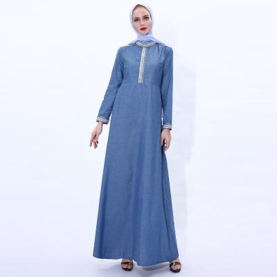 China 2020 New Comic Collar Daily Casual Formal Professional Dress Jeans Long Dress Islamic Clothing Muslim Women Dress for sale