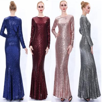 China Luxury sequined dress 2020 new mermaid wedding dress abaya slim muslim fishtail evening dress for sale