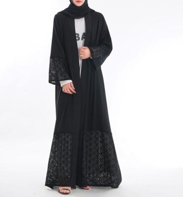 China Dubai fabricl nida style dubai fashion style open front abaya long sleeve loose black muslim robe kaftan for women for sale