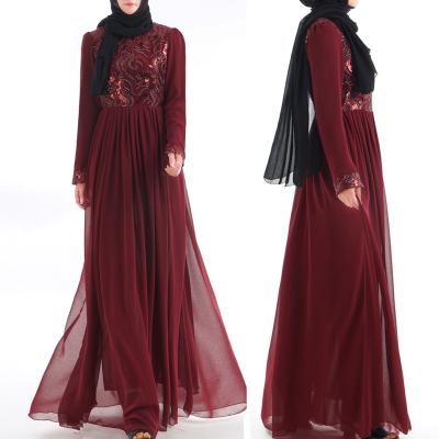 China Flowy & Anti-Wrinkle & Beautiful Breathable Customized Muslim Chiffon Kaftan Dresses Dubai Abaya With Sequin for sale