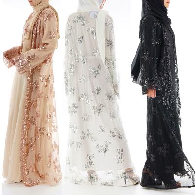 China Luxury Muslim Abaya Summer Abaya 2019 New Arrival Sequin Embroidery Islamic Open Kimono With Pearl Belt for sale