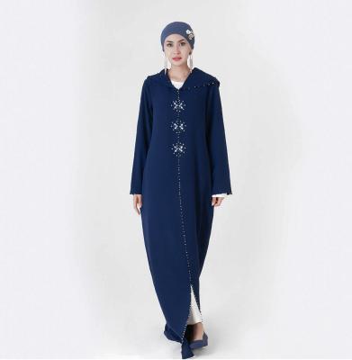 China Hot Sale Formal Casual Daily Morocco Hooded Islamic Clothing Colorful Beads And Muslim Abaya Dresses Rhinestone for sale