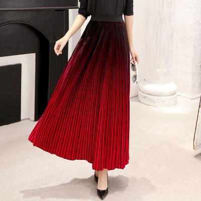 China Pleated Skirt Autumn Winter Velvet Pleated Skirt Warm Gradient Color Big Swing A Line Skirt Islamic Clothing for sale