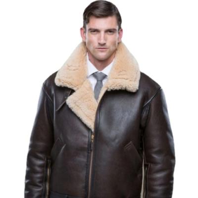 China Waterproof 2021 Winter Mens Flying B3 Bomber Shearling Leather RAF Military Vintage Biker Motorcycle Leather for sale