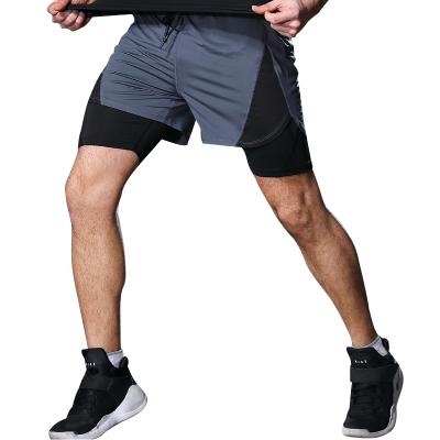 China Custom Logo Anti-Wrinkle Running Shorts 2-in-1 Drawstring Waist Shorts Pouch Elastic Men's Suture Zippers for sale