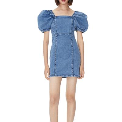 China Casual Blue Denim Bodycon Dress Puff Anti-Static Sheathed Plus Size Women Mini Bodycon Dress for sale