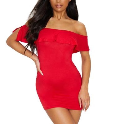 China Anti-Static Off The Shoulder Red Bodycon Dress Basic Fashion Bardot Tendr Detail Style Bodycon Dress for sale