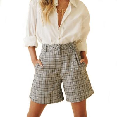 China Anti-wrinkle Gray Check Shorts High Waist shorts fashionable women casual shorts custom made plus size for sale