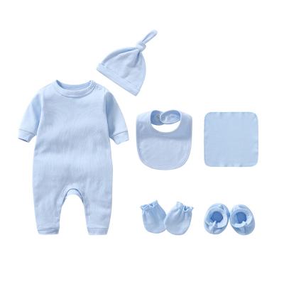 China Cozy 100% Cotton Baby Clothes Newborn Gift Sets OEM Baby Rompers, Hat and Bib Set (6pcs/set) for sale