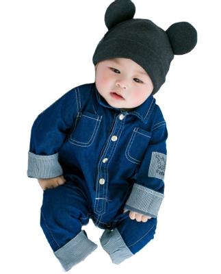 China Long sleeve baby clothes vintage ruffle romper jeans denim suit baby boy romper P0208 for sale