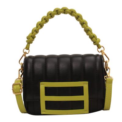 China Wholesale Fashion Color Block Fashion Bag Shoulder Bag Rope Strap Ladies Tote Bag for sale