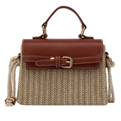 China PU PU stitching handmade straw woven bag style fashion girl handbags new beach western bag messenger bag for sale