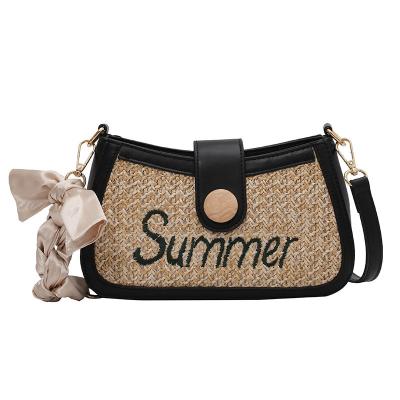 China PU Beach Vacation Handbag Cross - One-Shoulder French Embroidery Letter Stick Bag Body Woven Armpit Bag for sale