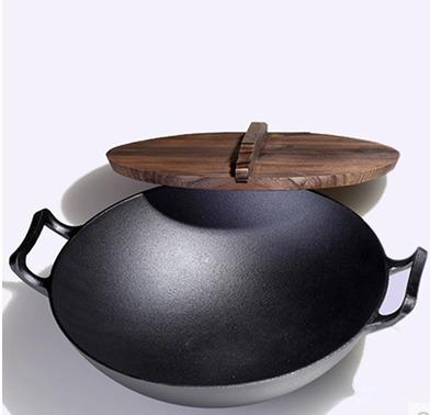 China Viable High Quality Chinese Pre-Seasoned Wok Pan With Double Iron Handle for sale