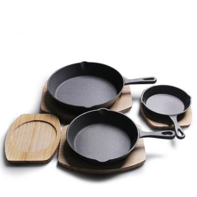 China Viable Wholesale Cheap Price Stick Metal Cast Iron BBQ Steak Skillet Non Stove for sale