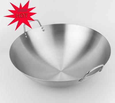 China Stocked 45cm SS 201 Commercial Professional Chinese Restaurant Wok Pan for sale