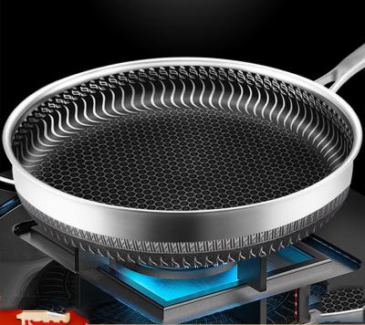 China Triple Sustainable Honeycomb Frying Pan Non-Stick Stainless Steel Casserole With SS Glass Lid 30cm for sale