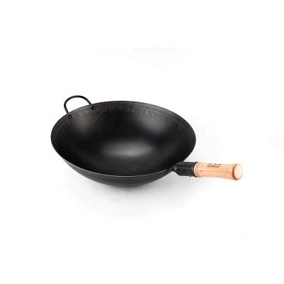 China No Design Skillful Chinese Carbon Steel Workmanship Chinese Wok Coating Pan With Beech Wood Handle for sale