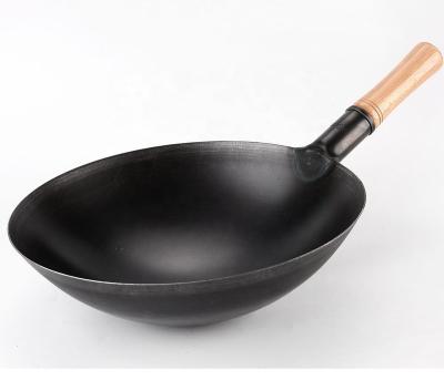 China 32CM non-sustainable carbon steel wok coating chinese wok for restaurant with beech wood handle direct factory price for sale