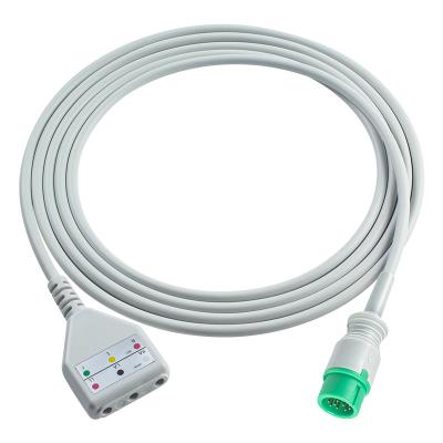 China Mindray 12Pin ECG Trunk Cable Datascope Din Style 3lead Cable 1.30M for sale