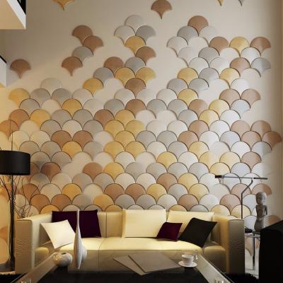 China 3d wall coverings fireproof home interior wall leather wallpaper leather 3d wall panel emboss modern popular design for sale