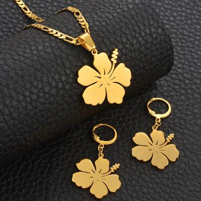 China TRENDY Hawaii Flower Pendant Pearl Necklaces Earrings Jewelry Sets Micronesia Marshall Pohnpei Guam Jewelery #G101921 for sale