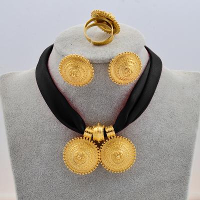 China FASHIONABLE Ethiopian Eritrea Ethnic Style Gold Color Jewelry Set DIY Habesha Earrings Pendant Ring #217106 for sale