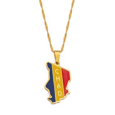 China FASHIONABLE Republic of Chad Maps #257821 Gold Color Jewelry of Chad Map Flag Pendant Necklaces for sale