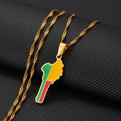 China Ethnic Map Flag Benin Pendant Necklaces For Women Men Gold Color Beninian Jewelry #278521 for sale