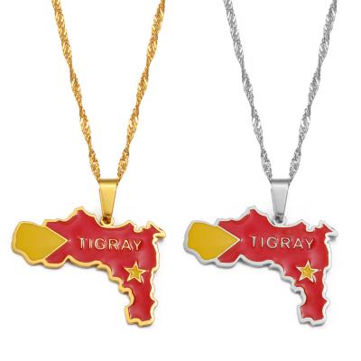 China Ethnic Tigray Region Map Flag Of Ethiopia Pendant Necklaces Jewelry For Women Girls #239621 for sale