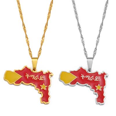 China Tigray Region Map Ethnic Ethiopian Flag Of Pendant Necklaces Jewelry For Women Girls Men #239621 for sale