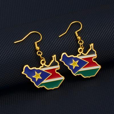 China Ethnic South Sudan Map Flag Earrings For Women Girls Jewelry Ethnic South Sudanese Maps Gifts #231421 for sale