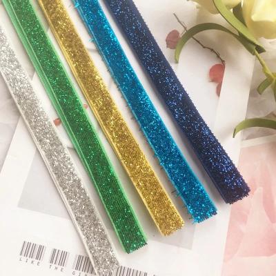 China Recyled 5/8 llic elastic ribbonHigh class llic elastic glitter glitter velvet ribbon for ceremony decoration for sale