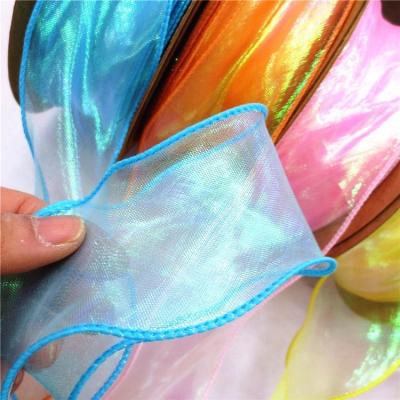 China Recyled 6cm45m Korean Handmade Yarn Hair Ornaments Bowknot Headdress Accessories Bead Wavy Edged Ribbon Meteor Yarn Yarn for sale