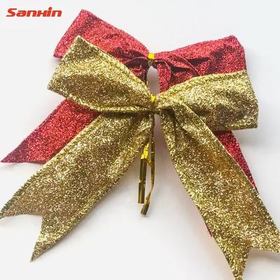 China Decorative Glitter Bling Gold Red Bows Ties Decoration For Christmas Tree for sale