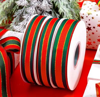 China Wholesale Elastic Polyester Ribbon Christmas Satin Red Green Printed Ribbon for sale