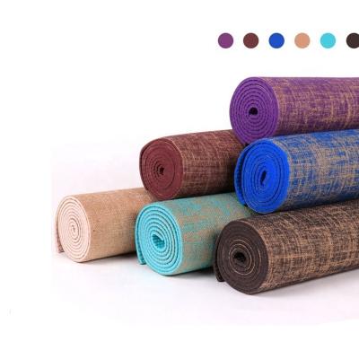 China Custom Logo High Quality Eco-Friendly 5mm Thick Non Slip Eco Friendly Organic Natural Yoga Mat With Carrying Strap Jute PVC for sale