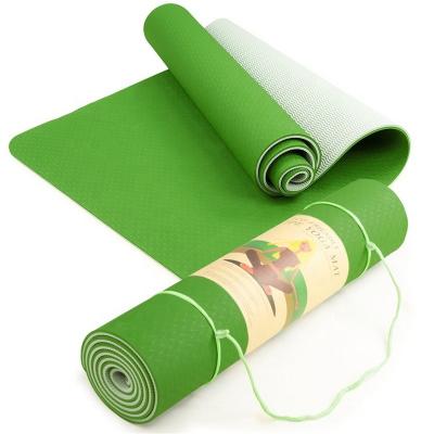 China Hot Selling Custom Made Anti-skid Yoga Mat With Carrying Strap Logo Double Layer Tape Non Slip Eco Friendly 6mm Thick for sale