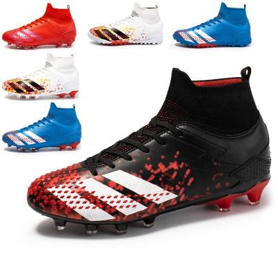 China 2022 Hot Selling Indoor Outdoor High Cup FG/TF Rubber Training Football Boots Spike Soccer Shoes Leather Ankle Cleats for sale