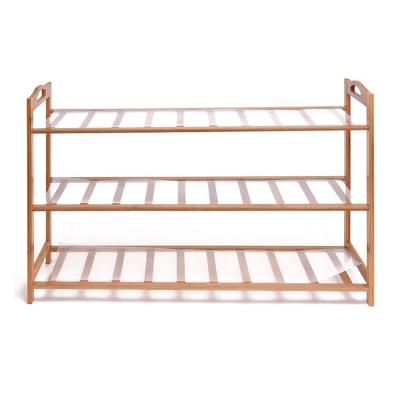 China (Size) Eisho 3 Tier Adjustable Eco-Friendly Multi Functional Folding Shoe Rack Shoe Storage Bamboo Rack for sale