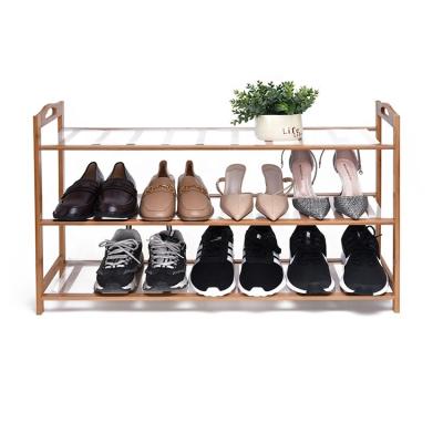 China Easy Assemble Eisho 100% Nature Bamboo Shoe Organizer 3 Tier Shoe Rack Shelves Plant Display Stand Storage Rack for sale