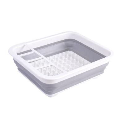 China Folding Plastic Storage Dish Rack Dish Organizer Kitchen Multi Purpose Basket for sale